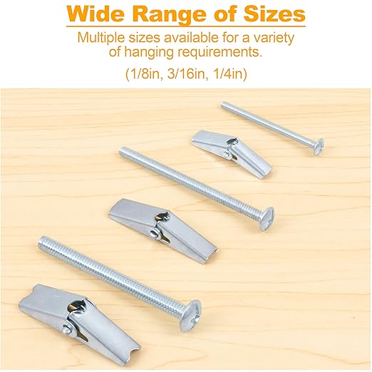KURUI Heavy Duty Hollow Wall Anchors for Drywall Ceiling, Toggle Bolts and Wing Nut Kit, 28Pcs Metal Drywall Anchors and Screws Assortment Set, 3 Sizes Butterfly Anchors for Hanging 1/8, 3/16, 1/4