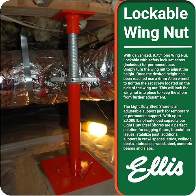 Ellis Manufacturing Light-Duty Steel Lifting Shore and Jack Post – House Jack for Foundation, Floor Leveling, and Concrete Bracing – 16,000 lb Safe Load Capacity – 23"-35" Adjustment