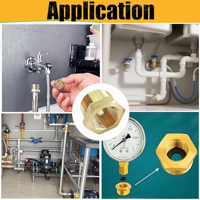 2 Pcs Brass 3/8" Male to 1/4" Female Reducer Bushing, 3/8 Inch Male to 1/4 Inch Female NPT Pipe Fitting Reducing Adapter Tube Connector Convert (3/8" MNPT x 1/4" FNPT)