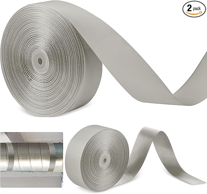 Frienda 2 Rolls Duct Strap Duct Support Webbing Wide Webbing Strap Support Belt Heavy Duty(200 ft X 1.97 Inch,Silver Gray)