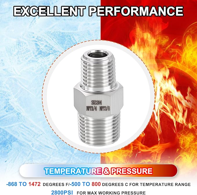 1 Pack 304 Stainless Steel Male to Male Adapter, 3/8" Male NPT x 1/4" Male NPT Hex Nipple Pipe Extension Fitting for Industrial, Automotive, Fluid Transfer, Home Gardening, Water