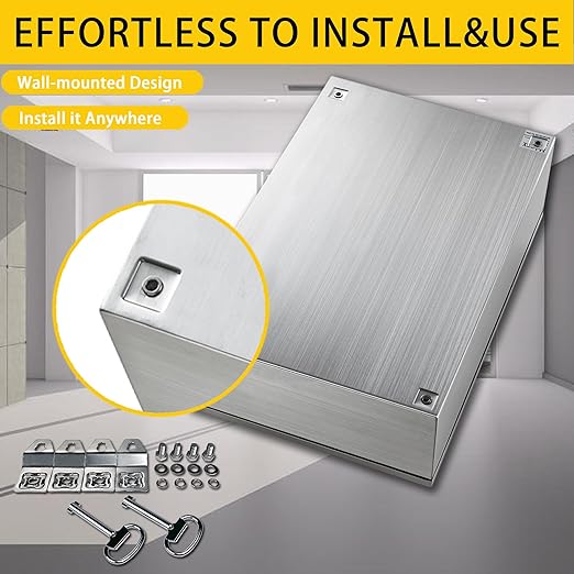 MJ-Box Steel Electrical Enclosure Box 24 x 24 x 12'' 304 Stainless Steel Electrical Enclosure IP66 Waterproof & Dustproof Outdoor/Indoor NEMA 4X Stainless Steel Enclosure