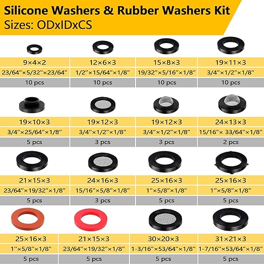 1075 PCS 37 Sizes 3-in-1 Universal Plumbing Repair Kit Includes O-Rings, Faucet Washers & Sealing Gaskets to Fix Leaky Faucets, Hoses, Spigots, Plumbing Fixtures with Pick Hook