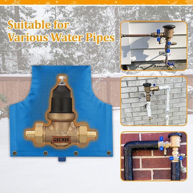 Backflow Preventer Insulated Cover (5°F) for Winter Freeze Protection, 14" W x 13" H Thickened Pressure Reducing Value & Well Pump Cover, Outdoor Waterproof Insulation Pouch for Sprinkler Valve, Blue