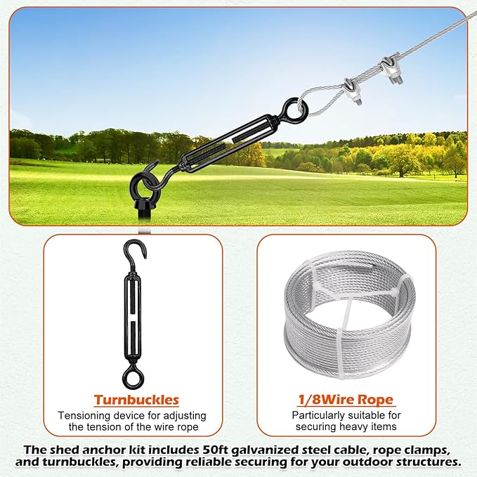 4 Pack 18" Fully Welded Ground Anchors Shed Anchor Kit with 1/8" Galvanized Cable, Heavy Duty Earth Anchors High Wind Screw in for Trampoline Swingset Tent Greenhouses (Black)