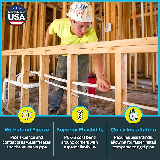 SharkBite 2 Inch x 100 Feet White PEX-B, Made in the USA, Flexible Water Pipe Tubing for Plumbing, U895W100
