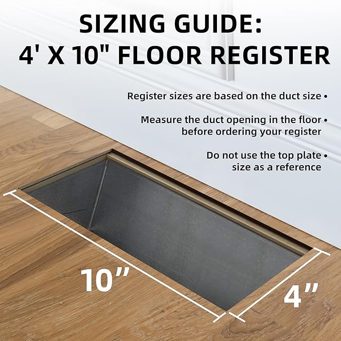 4 x 10 Floor Register, Black Floor Vent Covers for Home Floor, Adjustable Air Vent Covers Home Sidewall Vent Office or Ceiling Vent - Heavy Duty Steel Walkable Floor Vents - 3 Pack