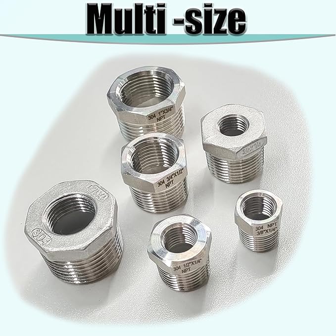 3/4" Male to 3/8" Female NPT Hex Bushing Reducer, 304 Stainless Steel NPT Reducing Adapter Pipe Fitting for Reducing Female Pipe
