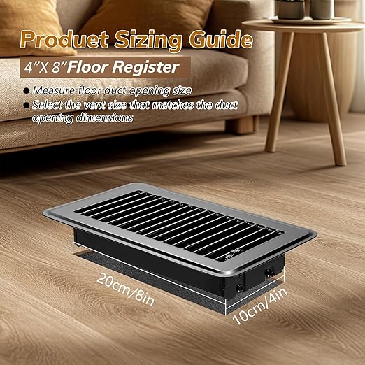 2Pcs Floor Vents Floor Registers 4x8 Inch, Heavy Duty Metal Hot Air Vent Covers 4x8 Inch with Rust-Proof Finish for Home Heater Floor Vent Grilles and Vents (2, Black, 4x8 Inches)