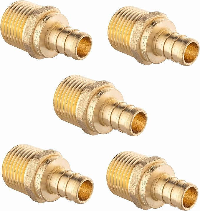 5-Pack Barb Crimp PEX Fitting 1/2" x 1/2" NPT Male Threaded Adapter For Pex Tubing Connecting Male Threaded Pipe,(PEX1807265)