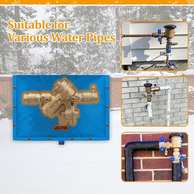 Backflow Preventer Insulated Cover (5°F) for Winter Freeze Protection, 21" W x 16" H Thickened Pressure Reducing Value & Well Pump Cover, Outdoor Waterproof Insulation Pouch for Sprinkler Valve, Blue