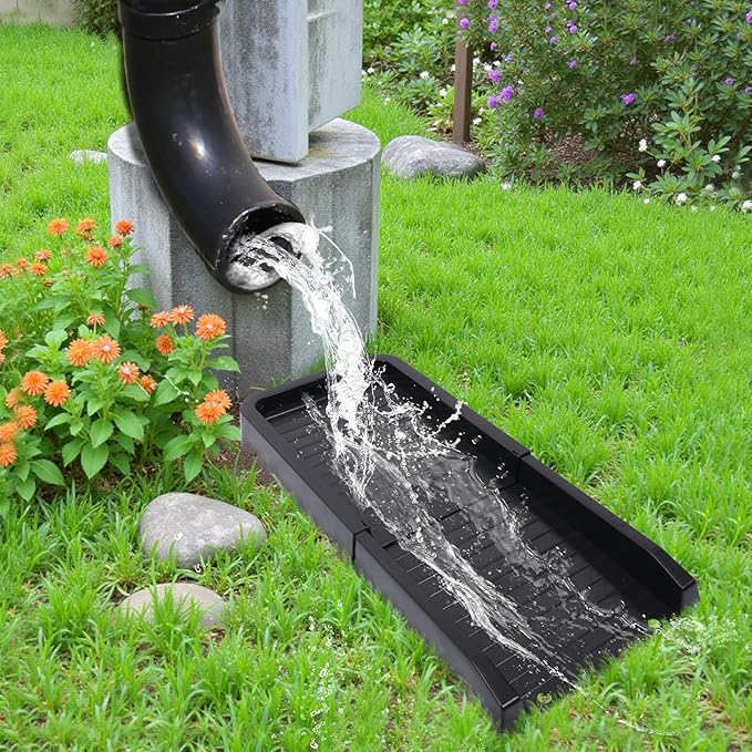 24" Gutter Downspout Splash Block (2 Pack) - Professional Grade Downspout Extensions, Weather Resistant Gutter Drainage System for Home Roof Water Management (Black)