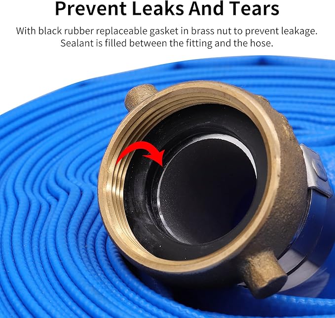 1-1/4" x 50′ PVC Lay Flat Water Pump Discharge Hose With Aluminum Pin Lug Fittings, Reinforced Pool Backwash Hose Assembly