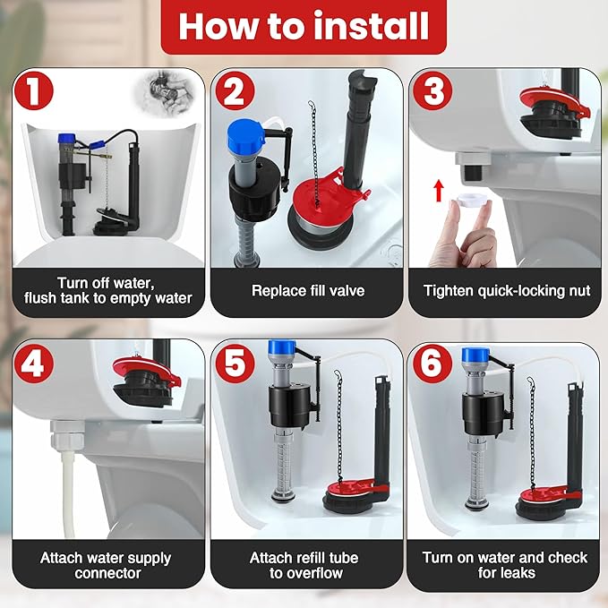 Saillong Universal Toilet Flusher Replacement Kit, Fill Valve, 2-Inch Flapper, Side Mount Handle Lever, Water-Saving, Adjustable Toilet Repair Kit Inside Tank, Easy to Install(1 Set,Blue Grey, Red)