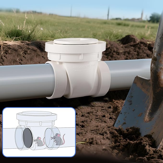 2" White PVC Backwater Valve, Sewage and Rainwater Backflow Preventer