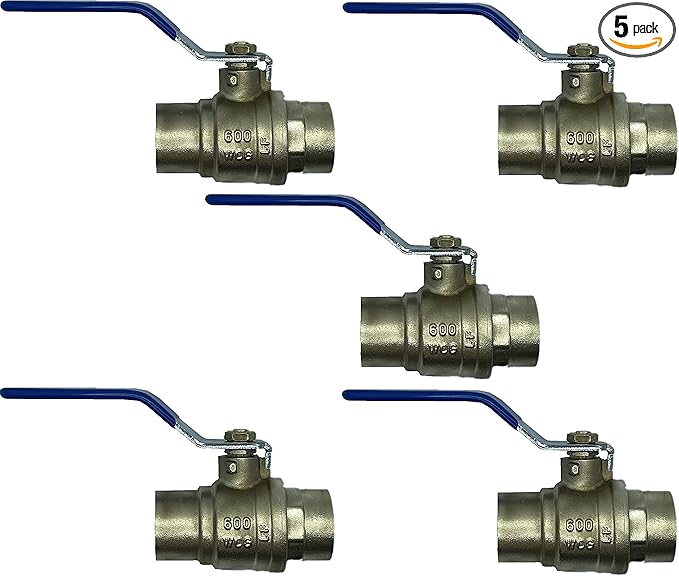 1-1/4" Sweat Solder C X C Brass Full Port Water Stop Shut Off Ball Valve,Heavy Duty LF,For Copper Tubing,Quarter Turn (5-Packs)