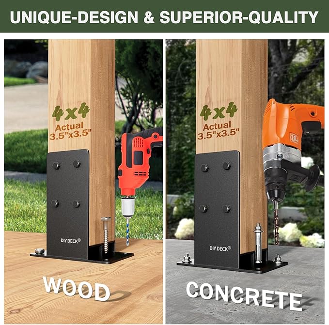 4x4 Wood Post Base (Internal Size 3.6"x3.6") Heavy Duty Stainless Steel Powder-Coated Post Anchor with Air Flow Channel Fence Post Anchor Base for Deck Railing, Pergolas, Fence Pillar, 4Pack