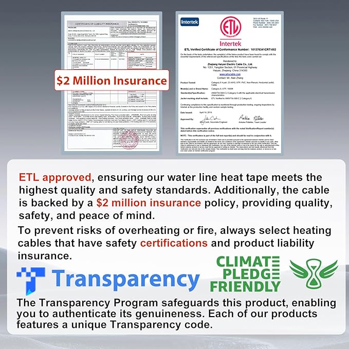 HEATIT Pipe Heating Cable with Thermostat Electric Heating Cable Automatic Heat Tape Pipe Freeze Protected Heated Cable 15 Feet