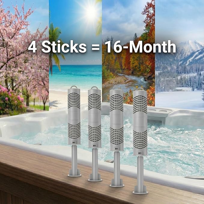 Hot Tub Mineral Ion Cartridge, Spa Silver Ag+ Stick, 4-Unit Gray for 16-Month Supply – Enjoy Fresh, Crystal Clear Water with an Easy Drop-in Standpipe Design