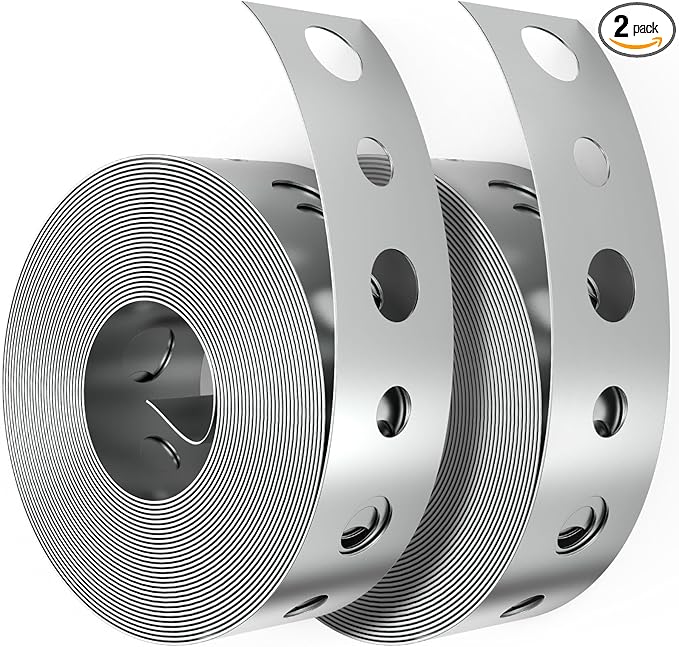 2 Pack Galvanized Metal Pipe Strap 3/4-Inch x 10-Feet 24-Gauge for Pipe Support Metal Strapping with Holes Metal Pipe Hanger Strap