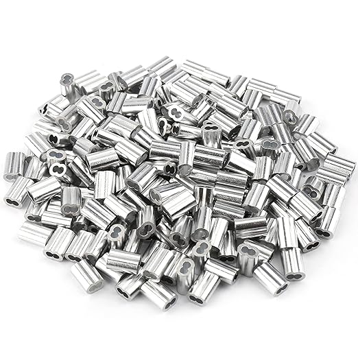 1/16"(1.5mm) Aluminum Crimping Loop Sleeve, Wire Rope Stop Sleeve, Double Crimp Sleeve Cable Ferrule for Wire Rope and Cable 150PCS (1/16"(1.5MM))
