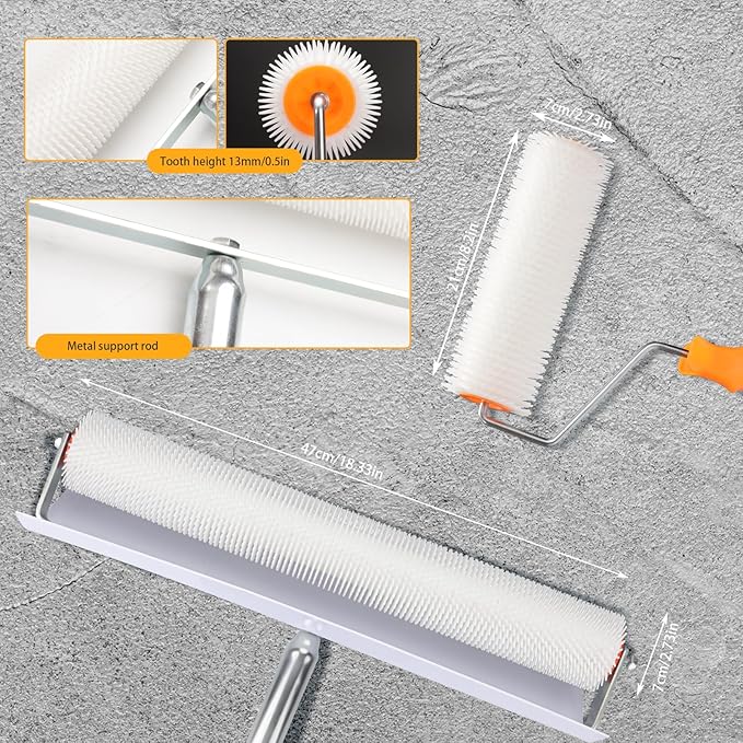 Self Leveling Tool Kits, Floor Rollers With Extensions Stainless Steel Trowels Self Leveling Rakes Shoes With Spikes Epoxy Flooring Tools Cement Concrete Self Leveling Tool Kits (7PCS)