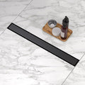 Linear Shower Drain. 36 Inch Shower Trench Drain with 2-in-1 Flat Cover & Inser Cover,304 Stainless Rectangle Steel Shower Floor Drain with Hair Strainer and Leveling Feet (Black, 36 in)