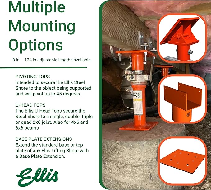 Ellis Manufacturing Light-Duty Steel Lifting Shore – House Jack for Foundation Leveling, Concrete, Beams, and Basement – 20,000 lb Safe Load Capacity – 10"-14" Adjustment