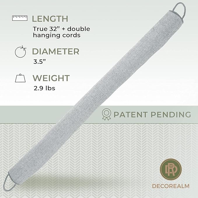 Heavy Duty Draft Stoppers and Blocker, Sound Proof Draft Guard for Doors and Windows, Decorative Cylinder Provides Insulation and Weather Stripping for Doors (Grey, 32 Inches)