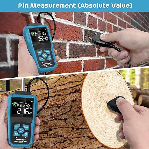 DURFICST Pin&Pinless Moisture Meter with Color LCD & Acoustic Alarm, Detects 20-40 mm Walls, Wood, Masonry, Concrete & Other Building Materials