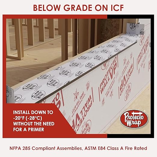 Protecto Wall VP – Self-Adhering, Self-Sealing, Drainable Vapor Permeable Water-Resistive Air Barrier | Primerless Peel & Stick House Wrap with Super Stick Adhesive Technology – 12" x 120' Case