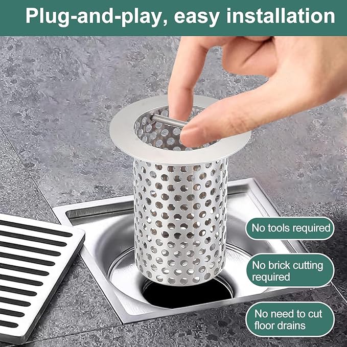Commercial Floor Drain Strainer, 4 1/2" Lip Diameter x 6" Tall 316 Perforated Cylindrical Mesh Stainless Steel Drain Strainer with Carry Handle for Restaurant/Factory/Kitchen/Laboratory