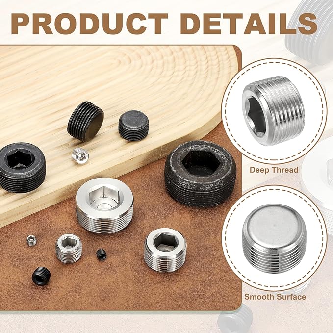 Pipe Plug Stainless Steel Internal Hex Thread Socket Pipe Plug Fitting - Fitting for (Sealing Port - Air Tanks - Water Outlets) 3/4 Inch NPT Male & 6 Pack