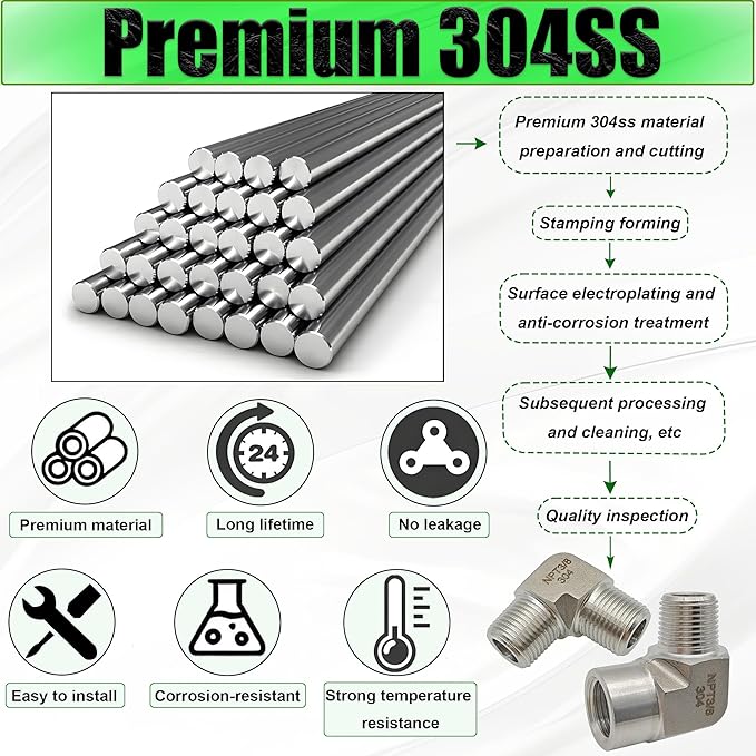 1/8" NPT Female x 1/8" NPT Male 90 Degree Street Elbow Pipe Fitting, 304 Stainless Steel Forged Barstock Street Elbow Adapter, Heavy Duty 5800PSI Pipe Fitting Connector (male x female,1/8")