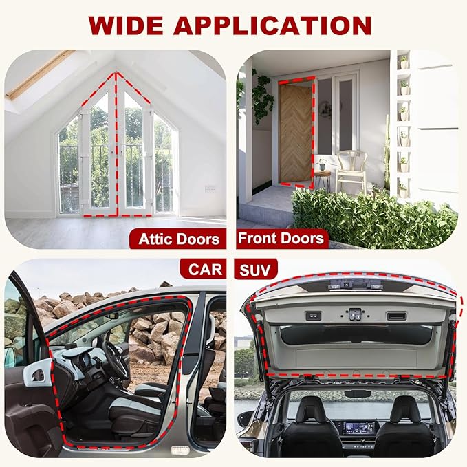 40FT Rubber Weather Stripping Door Seal, Self Adhesive Door Insulation Strip, Block Drafts, Multi-Layer Soundproof, Weatherstripping for Door Frame and Windows (Black)
