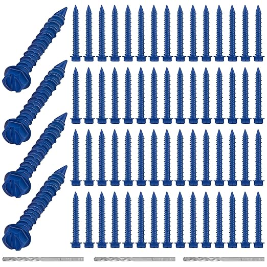 300 Qty 1/4" x 1-3/4" Hex Head Concrete Screws Anchor with Drill Bits Blue Slotted Hex Screws for Anchor Masonry, Block, Brick, Cement, Stucco, Diamond Point and Wood Fastening