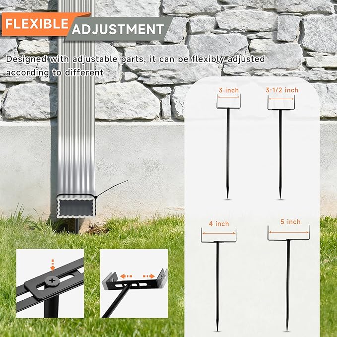 Black Rainwater Downspout Bracket with Strap, Adjustable Heavy-Duty Galvanized Iron Downspout Bracket, Rust-Proof Anchor for Pipe Support, for Lawn,Yard & Industrial Use(2 Pcs, A Sytle-30cm)