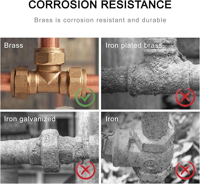 SUNGATOR 1/4'' Barstock Tee Fittings, 1/4" Inch NPT Female Brass Pipe Fittings, 1/4'' NPT Female Brass Barstock Tee Fittings for Air Compressor, Gas Line (4-Pack)