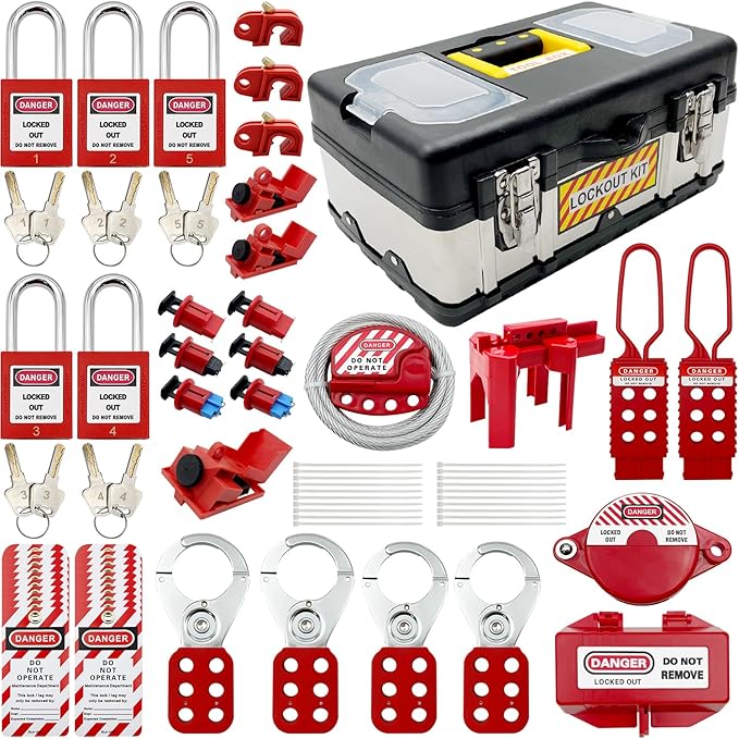 JOJOMARK Lockout Tagout Kit Electrical Loto - Group Lockout Hasps, Lockout Tags, Safety Padlocks with Number, Nylon Ties with Tool Box