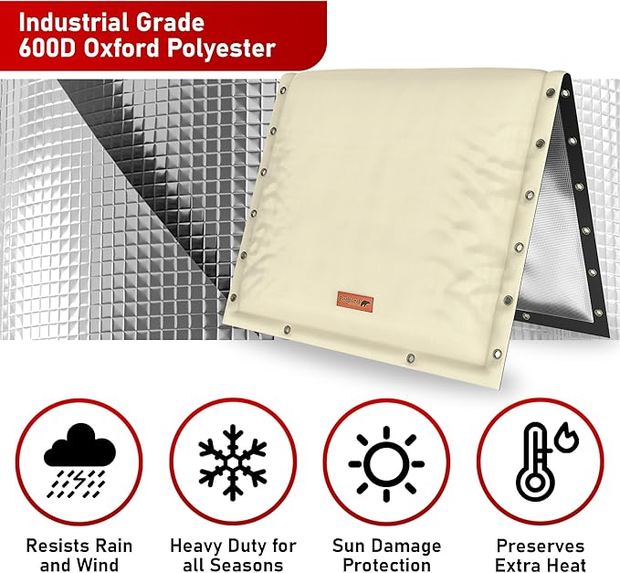Redford Supply Co. Cold Snap (5°F) Backflow Preventer Insulation Cover, 3-Way Custom, 60"W x 50"H, Pipe Insulation, Water Sprinkler Covers for Outside, Sprinkler Backflow Cover for Winter (Beige)