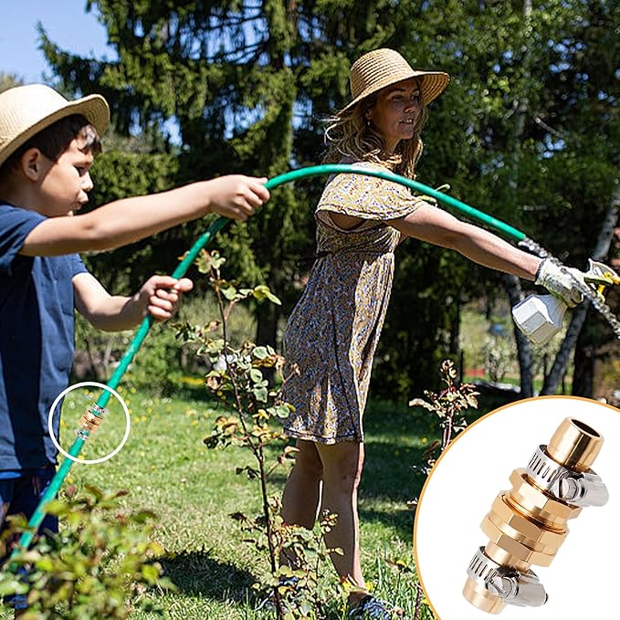 Triumpeek 4 Sets Garden Hose Repair Connector with Clamps, Aluminum Water Hose End Replacement Fit for 3/4" and 5/8" Garden Hose Fittings