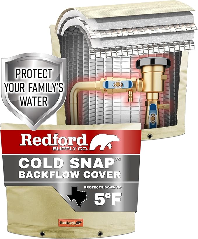 Redford Supply Co. Cold Snap (5°F) Backflow Preventer Insulation Cover, 30"W x 24"H, Pipe Insulation, Water Sprinkler Covers for Outside, Sprinkler Backflow Cover for Winter, Well Pump Bag (Beige)