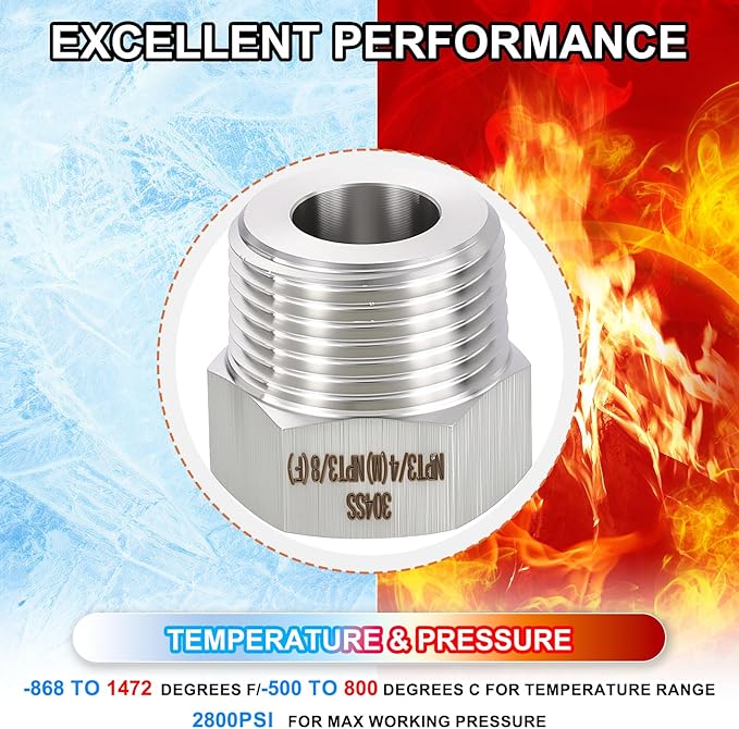 3 Pack 304 Stainless Steel Male to FeMale Adapter, 3/4" Male NPT x 3/8" FeMale NPT Hex Bushing Reducer for Industrial, Automotive, Fluid Transfer, Home Gardening, Water Treatment