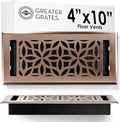 Floor Register 4x10 Vent Cover – Heavy-Duty Steel, Rustproof & Walkable Grates, Easy Drop-in Install, Adjustable Air Supply Switch - Decorative Floral Design, Satin Bronze