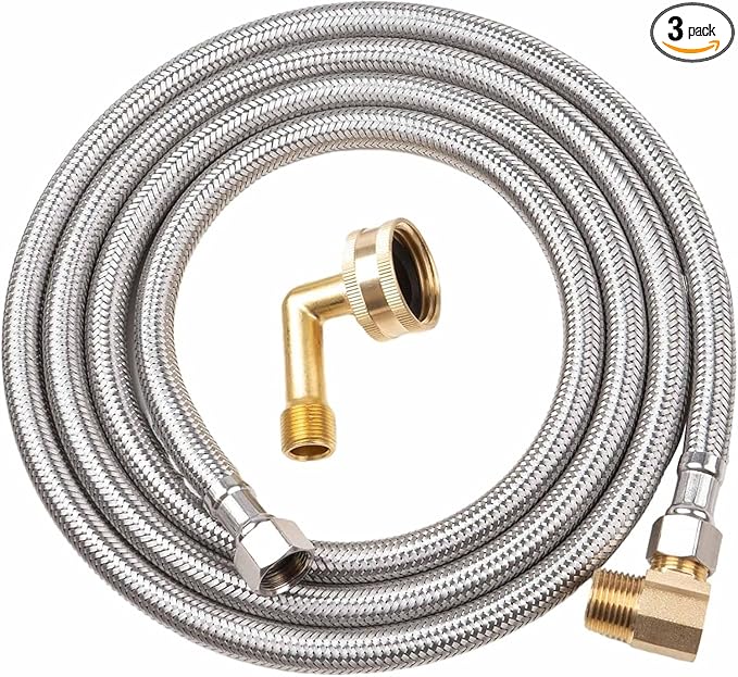 Universal Dishwasher Installation Kit, 6 FT Dishwasher Supply Line, 3/8 Inch Compression x 3/4 Inch FHT Elbow, Stainless Steel Braided Dishwasher Installation Connector, 41015 (6 FT)