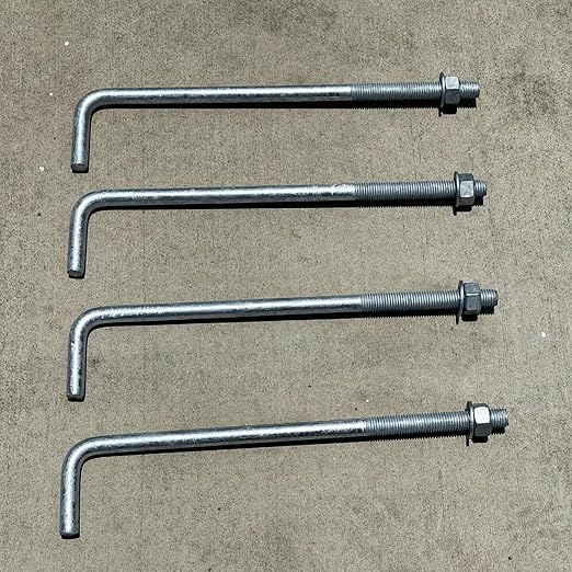 Sandbaggy 3/4" x 16" Threaded Concrete Anchor L-Bolts (Nuts & Washers Included) - Hot Dipped Galvanized - Sill Plate, Base Plate, Masonry, Wood, Cement Anchors, J Bolt (450, 3/4" x 16")