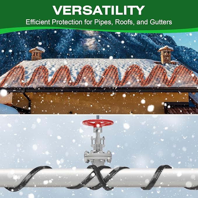 3FT Heat Tape for Water Pipes, -40°F Anti-Freeze De-Icing Heating Tape, Pipe Insulation Heating Cable for Insulation/Roof Snow Removal , Gutter Heating Cable, Heated Water Hose 120V 5W/ft(3FT)