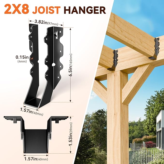 50 Pcs Black 2x8 Joist Hanger,LU28 18 Gauge Double Shear Face Mount Joist Hanger,Hurricane Ties for Rafters Tie Brackets Great for Floor Deck and Ceiling Joists