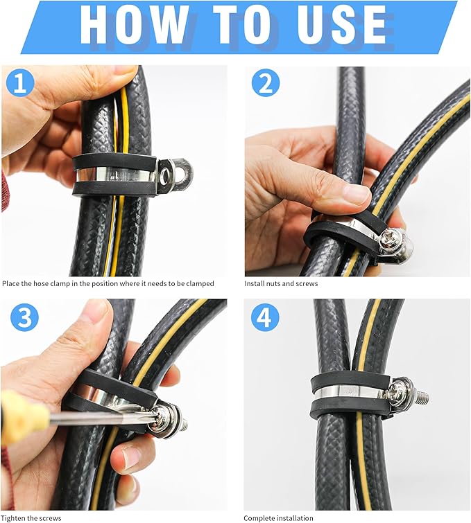 36PCS 5/16" Double Cable Clamps with updated Riveted Reinforce, 304 Stainless Steel Rubber Cushioned Insulated Loop Pipe Wire Clamps