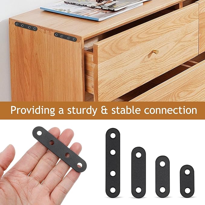 32 Pcs Stainless Steel Flat Brace Corner Brackets for Wood Repair Multipurpose Metal Mending Plates with Pre-drilled Straight Braces for Furniture and Shelf Reinforcement